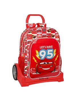 Mochila Escolar com Rodas Cars Let's race Vermelho Branco (33 x 42 x 14 cm)