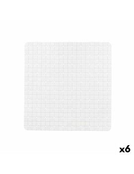 Alfombrilla Antideslizante para Ducha Cuadros Blanco PVC 50,3 x 50,3 x 0,7 cm (6 Unidades)