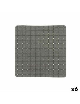 Alfombrilla Antideslizante para Ducha Cuadros Gris PVC 50,3 x 50,3 x 0,7 cm (6 Unidades)