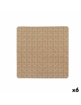 Alfombrilla Antideslizante para Ducha Cuadros Beige PVC 50,3 x 50,3 x 0,7 cm (6 Unidades)