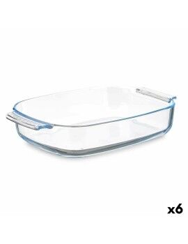 Fuente de Cocina Con asas Transparente Vidrio de Borosilicato 3,8 L 38 x 6,5 x 25,4 cm (6 Unidades)