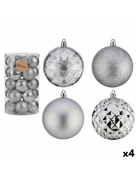 Conjunto de bolas de Natal Prateado PVC Ø 8 cm (4 Unidades)