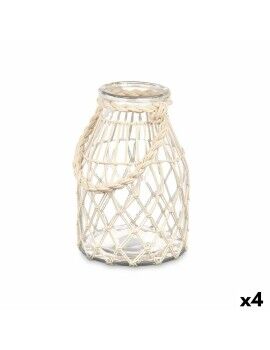 Castiçais Bote Branco Transparente Vidro Corda 17 x 25 cm (4 Unidades)