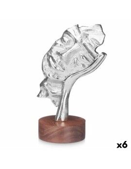 Figura Decorativa Face Prateado Madeira Metal 16,5 x 26,5 x 11 cm