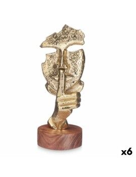 Figura Decorativa Face Dourado Madeira Metal 12 x 29 x 11 cm