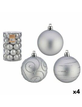 Conjunto de bolas de Natal Prateado PVC Ø 6 cm (4 Unidades)