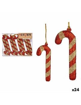 Set Adornos de Navidad Bastón 8 Piezas Rojo Dorado Plástico 6,5 x 1 cm (24 Unidades)