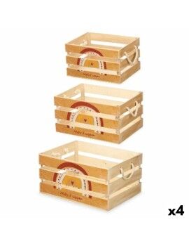 Juego de Cajas Decorativas Arcoíris 3 Piezas Marrón Madera (4 Unidades)