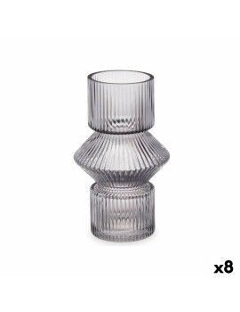 Vaso Riscas Cinzento Cristal 9,5 x 16,5 x 9,5 cm (8 Unidades)