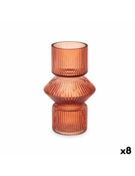 Vaso Riscas Laranja Cristal 9,5 x 16,5 x 9,5 cm (8 Unidades)