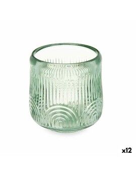 Castiçais Riscas Verde Cristal 9 x 9,5 x 9 cm (12 Unidades)