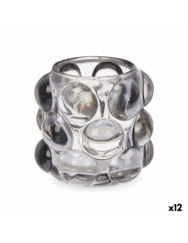 Castiçais Microesferas Cinzento Cristal 8,4 x 9 x 8,4 cm (12 Unidades)