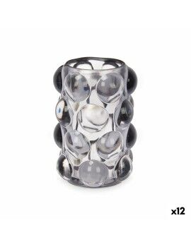 Castiçais Microesferas Cinzento Cristal 8,4 x 12,5 x 8,4 cm (12 Unidades)