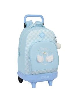 Mochila Escolar com Rodas Glow Lab Cisnes Azul 33 X 45 X 22 cm