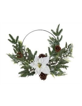 Coroa de Natal Romimex Branco Castanho Verde Polietileno Bloemen 45 x 55 x 45 cm