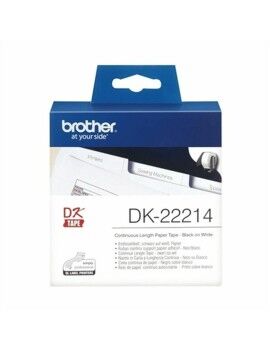 Cinta Contínua de Papel Térmico Brother DK-22214 12 x 30,48 mm Branco Preto Preto/Branco