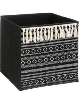 Cesta Decorativa Five Etnic Com franja 31 x 31 x 31 cm Preto Poliéster Plástico