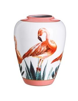 Vaso Cerâmica Coral Branco Flamimgo rosa 36 x 36 x 48 cm