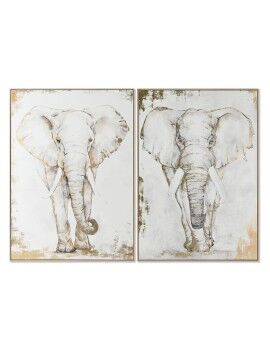 Pintura Home ESPRIT Branco Bege Cinzento Dourado Elefante Colonial 100 x 4 x 140 cm (2 Unidades)