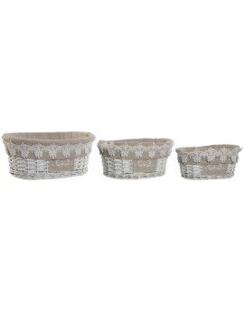 Conjunto de Cestas Home ESPRIT Branco Bege vime 36 x 29 x 15 cm (3 Peças)