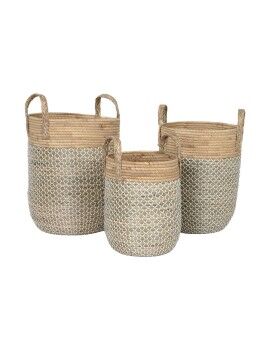 Conjunto de Cestas Home ESPRIT Branco Natural Marrom claro PVC Corda Zostera marina Junco 44 x 44...