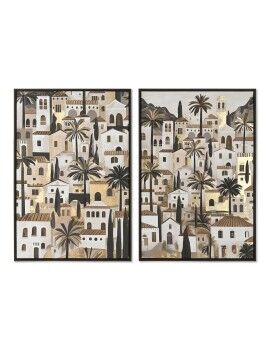 Pintura Home ESPRIT Verde Bege Dourado Casas Tropical 63 x 4,5 x 93 cm (2 Unidades)