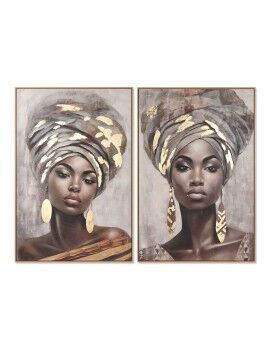 Pintura Home ESPRIT Castanho Bege Dourado Colonial Africana 80 x 3,5 x 120 cm (2 Unidades)