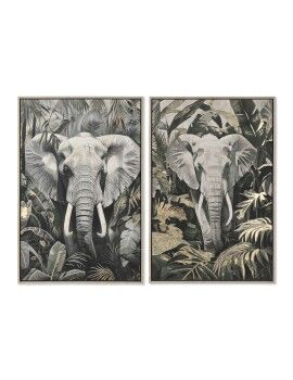 Pintura Home ESPRIT Verde Cinzento Elefante Colonial Dourado 63 x 4,5 x 93 cm (2 Unidades)