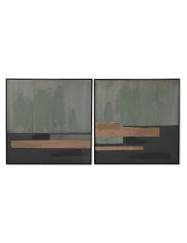 Pintura Home ESPRIT Preto Verde Moderno Urbana 100 x 4 x 100 cm (2 Unidades)