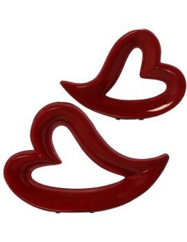 Figura Decorativa Alexandra House Living Heart Vermelho Cerâmica 2 Unidades (2 Peças)