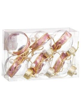 Bolas de Natal Cor de Rosa Transparente Dourado Plástico Tecido Laço 6 x 6 x 6 cm (6 Unidades)