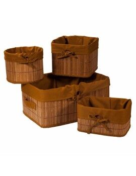 Conjunto de Cestos Alexandra House Living Castanho Tecido Bambu 4 Peças