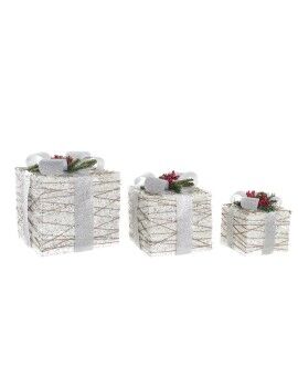 Jogo de Caixas Decorativas DKD Home Decor LED Branco Vermelho Verde Prateado 25 x 25 x 30 cm (3...