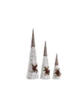 Cones DKD Home Decor Natal Branco Natural Prateado 20 x 20 x 80 cm (3 Peças)