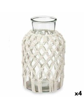 Vaso Branco Tecido Vidro 18,5 x 30,5 x 18,5 cm (4 Unidades) Macramé