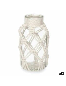 Jarrón Blanco Tela Vidrio 9 x 17 x 9 cm (12 Unidades) Macramé