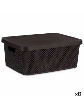 Caixa de Armazenagem com Tampa Castanho Plástico 13 L 28 x 15 x 39 cm (12 Unidades)