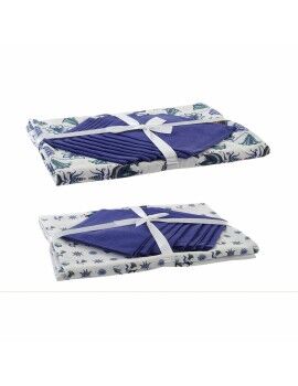 Mantel y servilletas DKD Home Decor 150 x 250 x 0,5 cm Azul Blanco (2 Unidades)