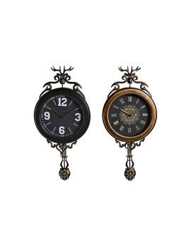 Reloj de Pared DKD Home Decor Negro Dorado Cristal Hierro Péndulo 27 x 7,5 x 57,5 cm (2 Unidades)