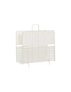 Revistero DKD Home Decor Blanco Natural Metal Mimbre Boho 36,5 x 15 x 41 cm