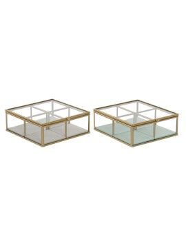 Caja-Joyero DKD Home Decor Verde Gris claro Metal Cristal 15 x 15 x 5,5 cm (2 Unidades)