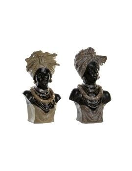 Figura Decorativa DKD Home Decor Negro Beige Colonial Africana 22 x 15 x 37 cm (2 Unidades)