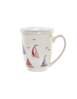 Taza con Filtro para Infusiones DKD Home Decor Azul Blanco Rojo Veleros Velero Mediterráneo 380...