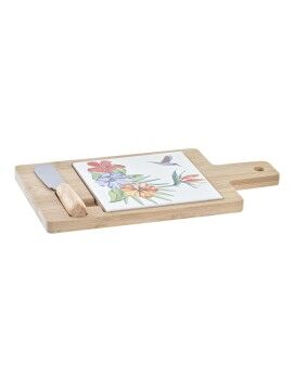 Tábua de Queijos DKD Home Decor Bambu Alumínio Grés 21,5 x 11,8 x 1,5 cm (3 Peças)