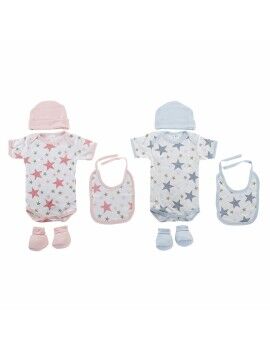 Conjunto de Vestuário DKD Home Decor Azul Cor de Rosa 0-6 Meses Algodão Estrelas (2 Unidades)