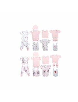 Conjunto de Vestuário DKD Home Decor Branco Cor de Rosa (2 Unidades) Algodão 0-6 Meses