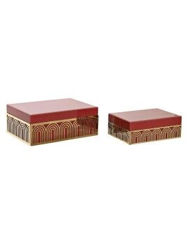 Caja-Joyero DKD Home Decor Metal Cristal Rojo Dorado Madera MDF 25 x 18 x 10 cm (2 Unidades)