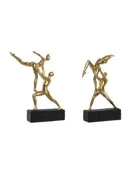 Figura Decorativa DKD Home Decor 21 x 5,5 x 25,5 cm Negro Dorado Gimnasta (2 Unidades)