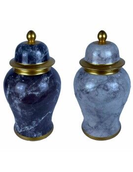 Tibor DKD Home Decor 22 x 22 x 42 cm 22 x 22 x 44 cm Porcelana Azul Dourado Mármore Moderno (2...