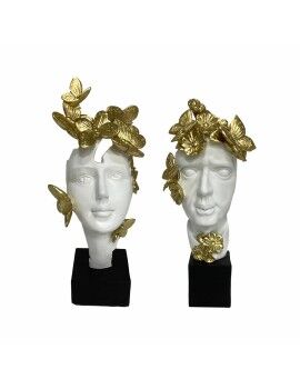 Figura Decorativa DKD Home Decor Branco Dourado Face 14 x 11 x 32 cm (2 Unidades)